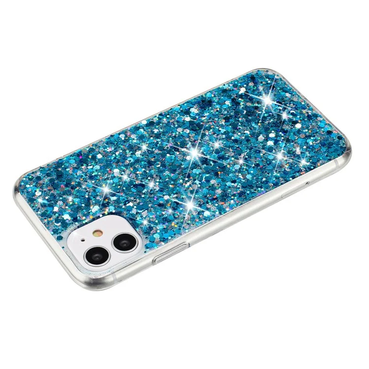 For iPhone 11 Phone Case Slim-Fit Glittery Powder Decor Phone Cover Epoxy TPU Phone Shell - Blue
