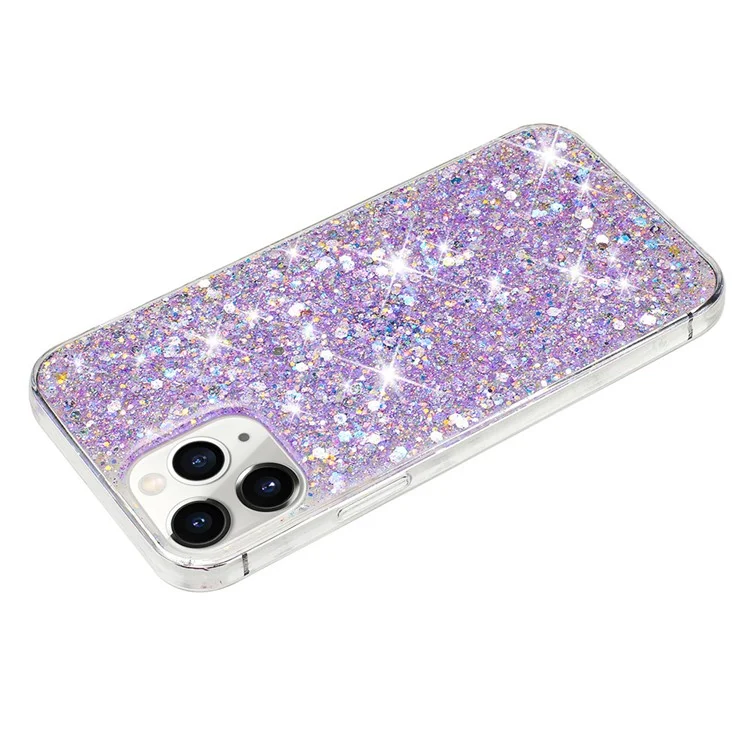 For iPhone 11 Pro Cover Sparkle Sequins Epoxy Shockproof TPU Phone Case - Purple