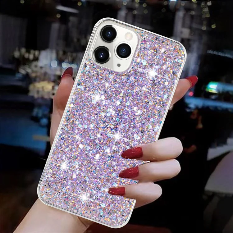 For iPhone 11 Pro Cover Sparkle Sequins Epoxy Shockproof TPU Phone Case - Purple
