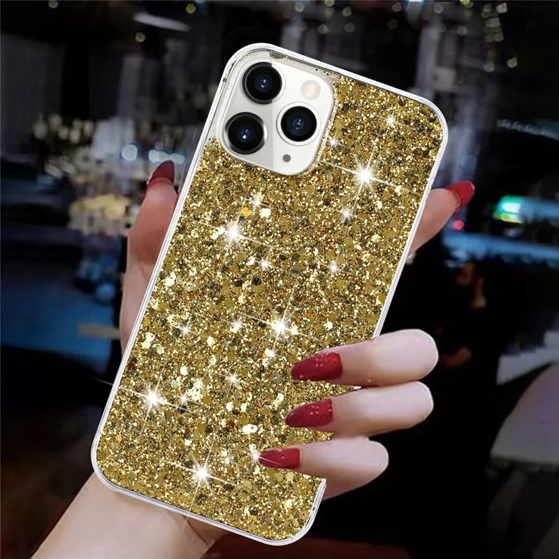 For iPhone 11 Pro Cover Sparkle Sequins Epoxy Shockproof TPU Phone Case - Gold