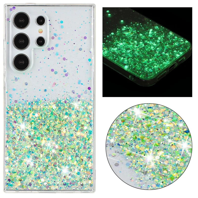 For Samsung Galaxy S24 Ultra Case Epoxy Sparkle Sequins Luminous TPU Phone Cover - Green