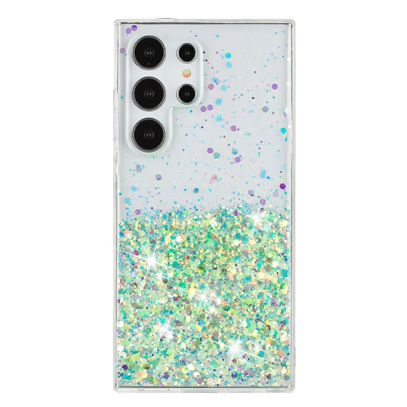 For Samsung Galaxy S24 Ultra Case Epoxy Sparkle Sequins Luminous TPU Phone Cover - Green