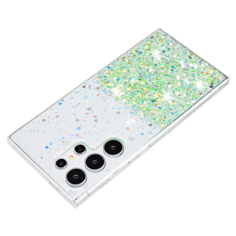For Samsung Galaxy S24 Ultra Case Epoxy Sparkle Sequins Luminous TPU Phone Cover - Green