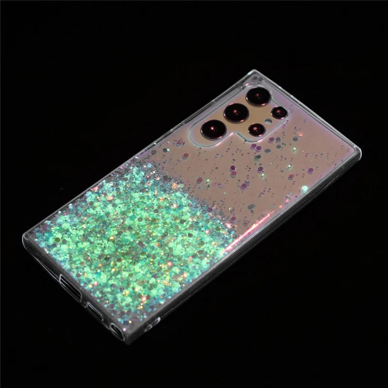 For Samsung Galaxy S24 Ultra Case Epoxy Sparkle Sequins Luminous TPU Phone Cover - Green