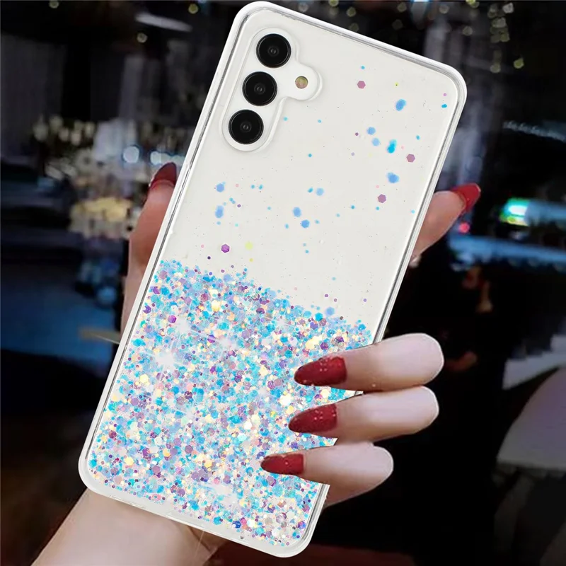 For Samsung Galaxy A54 5G Case Epoxy Luminous Sequins Anti-scratch TPU Phone Cover - White