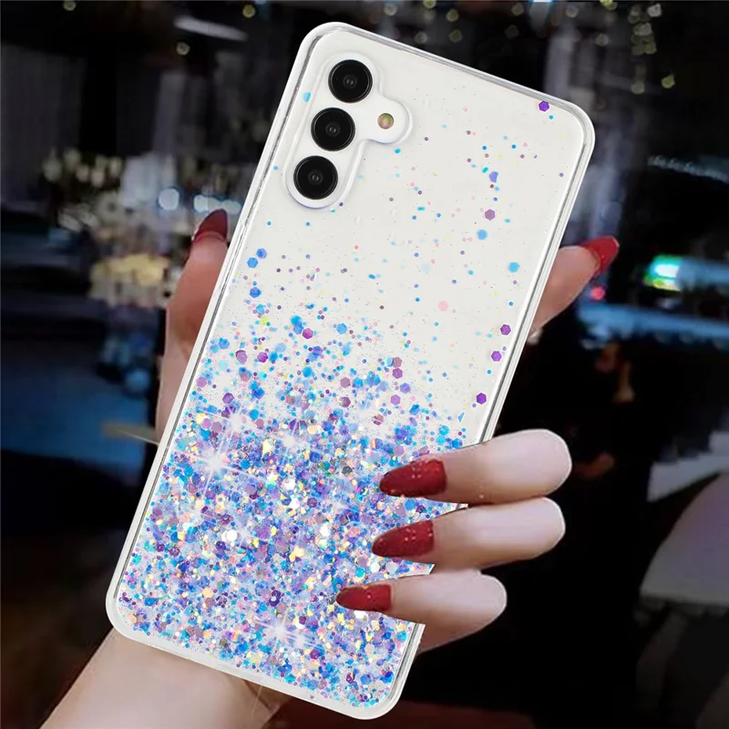 For Samsung Galaxy A54 5G Case Epoxy Luminous Sequins Anti-scratch TPU Phone Cover - Purple
