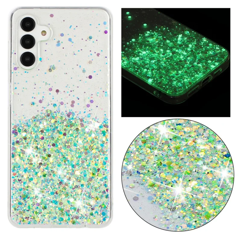 For Samsung Galaxy A54 5G Case Epoxy Luminous Sequins Anti-scratch TPU Phone Cover - Green
