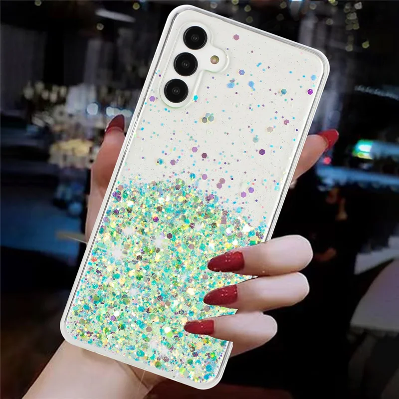 For Samsung Galaxy A54 5G Case Epoxy Luminous Sequins Anti-scratch TPU Phone Cover - Green