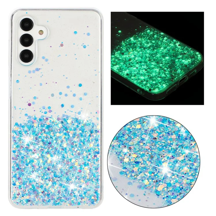 Für Samsung Galaxy A15 5G Soft TPU-Hülle Glitter Sparkle Epoxy Glow In The Dark Handyhülle - Blau