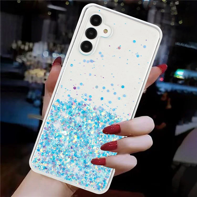 Für Samsung Galaxy A15 5G Soft TPU-Hülle Glitter Sparkle Epoxy Glow In The Dark Handyhülle - Blau