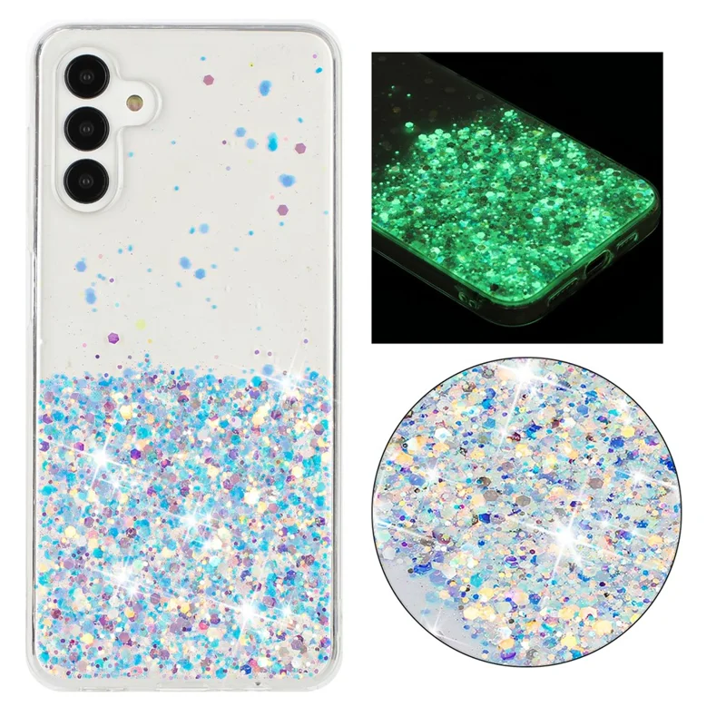 For Samsung Galaxy A15 5G Soft TPU Case Glitter Sparkle Epoxy Glow In The Dark Phone Cover - White