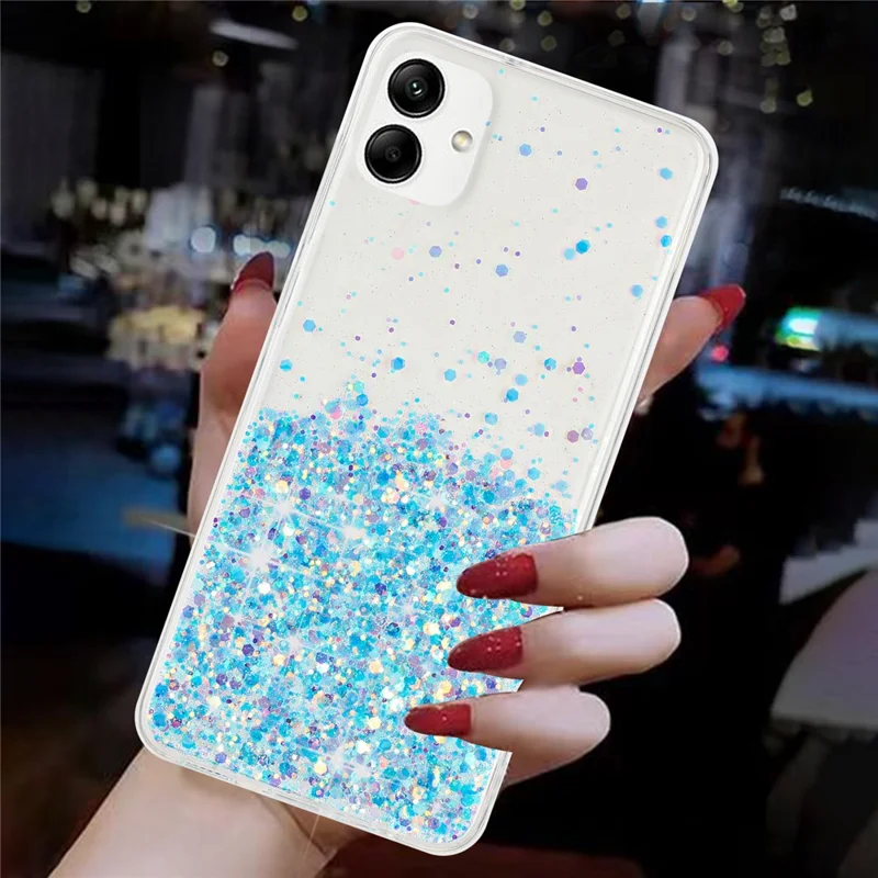 For Samsung Galaxy A05 4G Phone Case Sparkle Luminous Epoxy TPU Back Cover - Blue