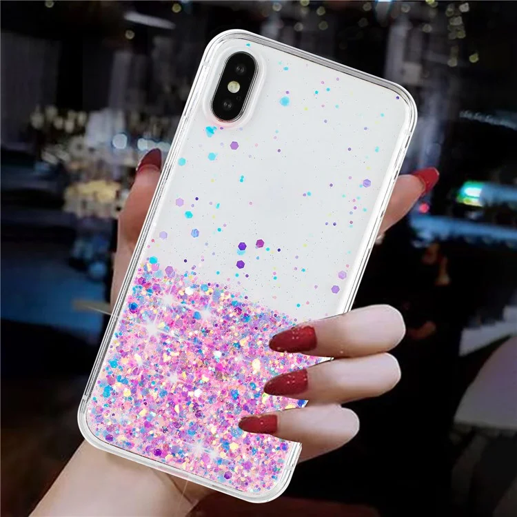 TPU Phone Cover for iPhone X / XS 5.8 inch Cases Anti-Scratch Epoxy Glitter Sparkle Luminous Phone Shell - Pink