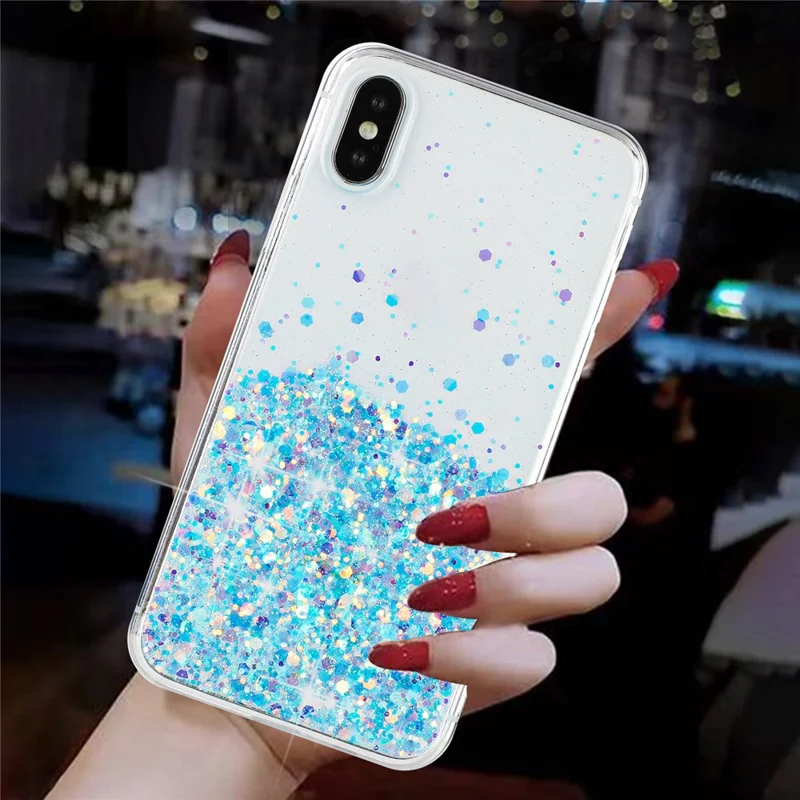 TPU Phone Cover for iPhone X / XS 5.8 inch Cases Anti-Scratch Epoxy Glitter Sparkle Luminous Phone Shell - Blue
