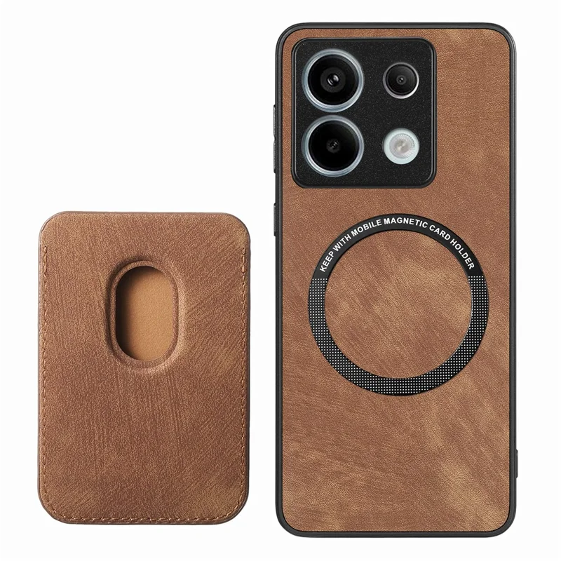 For Xiaomi Redmi Note 13 Pro 5G / Poco X6 5G Magnetic Case Leather Back Cover with Detachable Card Holder - Brown