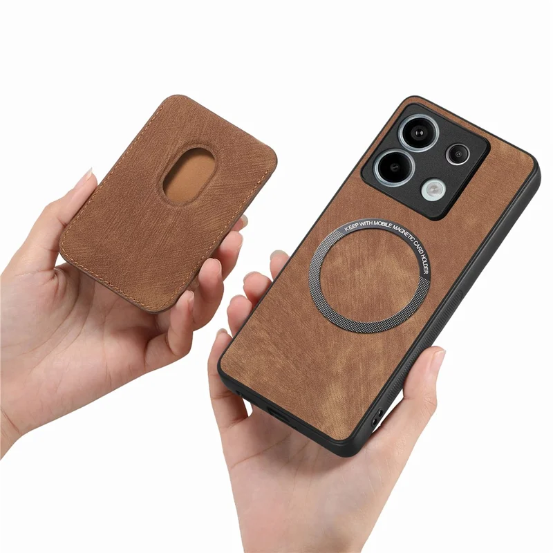 For Xiaomi Redmi Note 13 Pro 5G / Poco X6 5G Magnetic Case Leather Back Cover with Detachable Card Holder - Brown