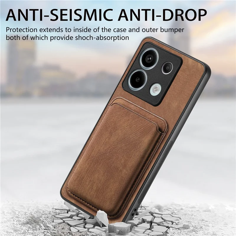 For Xiaomi Redmi Note 13 Pro 5G / Poco X6 5G Magnetic Case Leather Back Cover with Detachable Card Holder - Brown