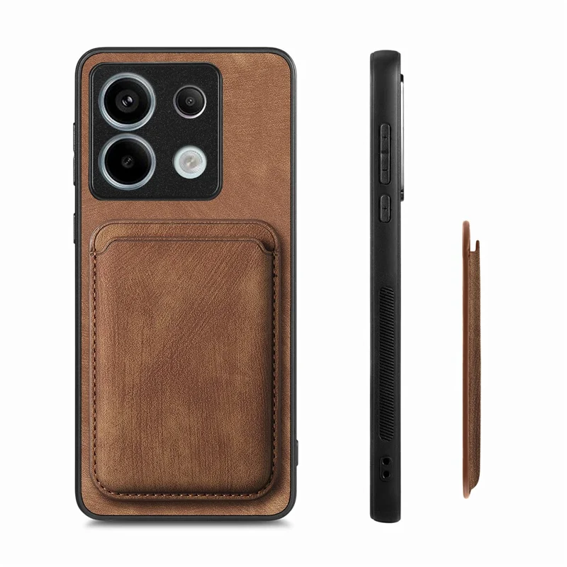 For Xiaomi Redmi Note 13 Pro 5G / Poco X6 5G Magnetic Case Leather Back Cover with Detachable Card Holder - Brown
