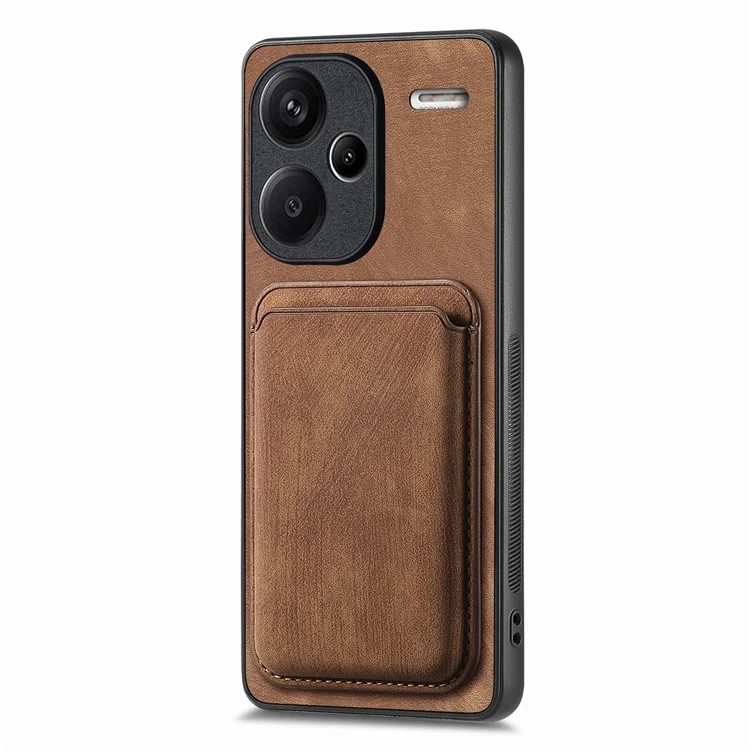For Xiaomi Redmi Note 13 Pro+ 5G Case Compatible with MagSafe Leather Back Cover with Detachable Card Holder - Brown