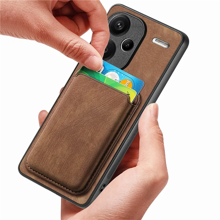 For Xiaomi Redmi Note 13 Pro+ 5G Case Compatible with MagSafe Leather Back Cover with Detachable Card Holder - Brown