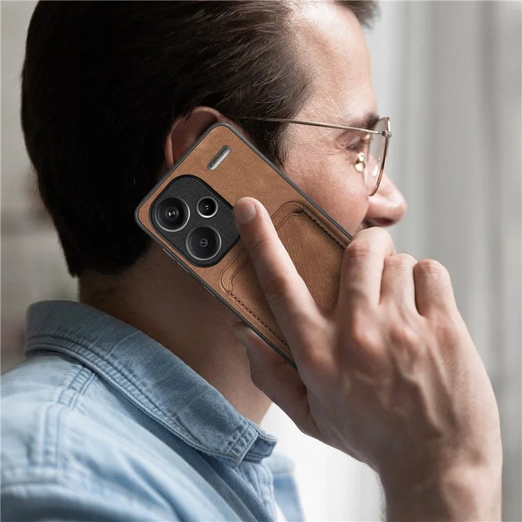 For Xiaomi Redmi Note 13 Pro+ 5G Case Compatible with MagSafe Leather Back Cover with Detachable Card Holder - Brown