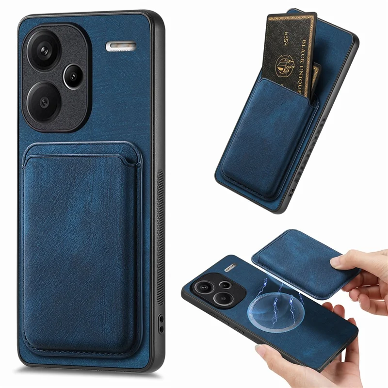 For Xiaomi Redmi Note 13 Pro+ 5G Case Magnetic Case Leather Back Cover with Detachable Card Holder - Blue