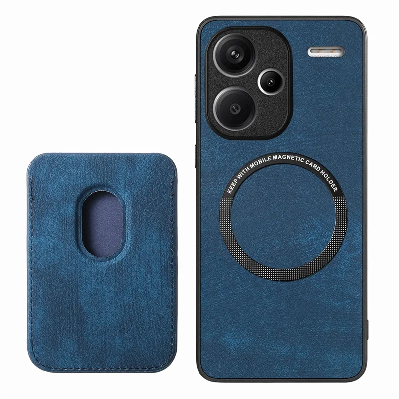 For Xiaomi Redmi Note 13 Pro+ 5G Case Magnetic Case Leather Back Cover with Detachable Card Holder - Blue
