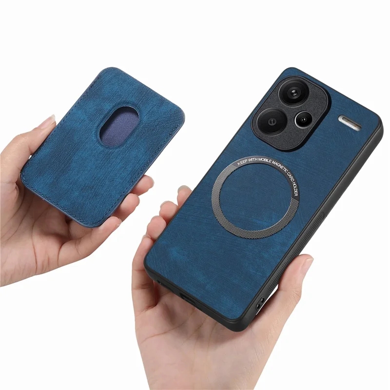 For Xiaomi Redmi Note 13 Pro+ 5G Case Magnetic Case Leather Back Cover with Detachable Card Holder - Blue