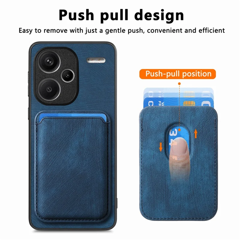 For Xiaomi Redmi Note 13 Pro+ 5G Case Magnetic Case Leather Back Cover with Detachable Card Holder - Blue