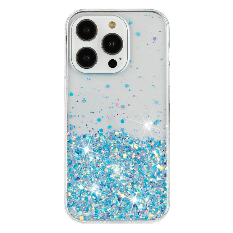 Für iPhone 15 Pro Max Hüllen Kratzfest Epoxidharz Glitzer Glänzend Leuchtend TPU Handyhülle - Blau