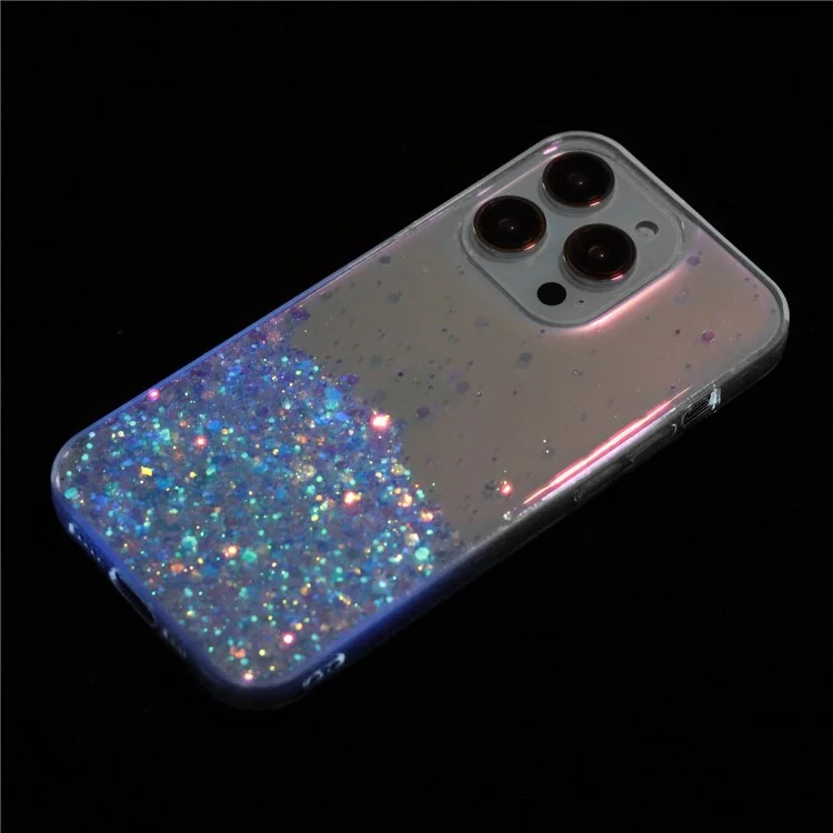 Für iPhone 15 Pro Max Hüllen Kratzfest Epoxidharz Glitzer Glänzend Leuchtend TPU Handyhülle - Blau
