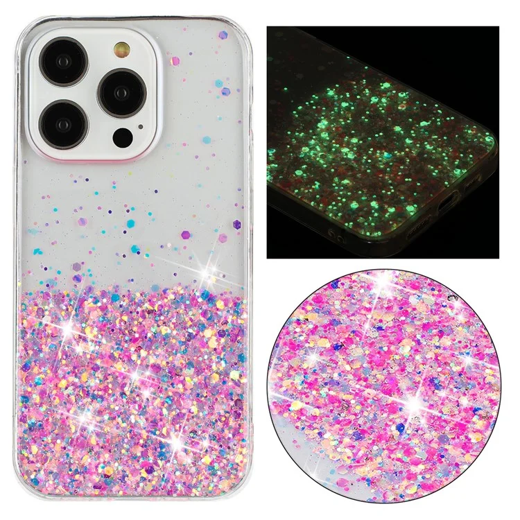 Capa de Telefone para iPhone 15 Pro - Epóxi TPU Brilhante Brilhante Luminoso Capa Traseira - Rosa