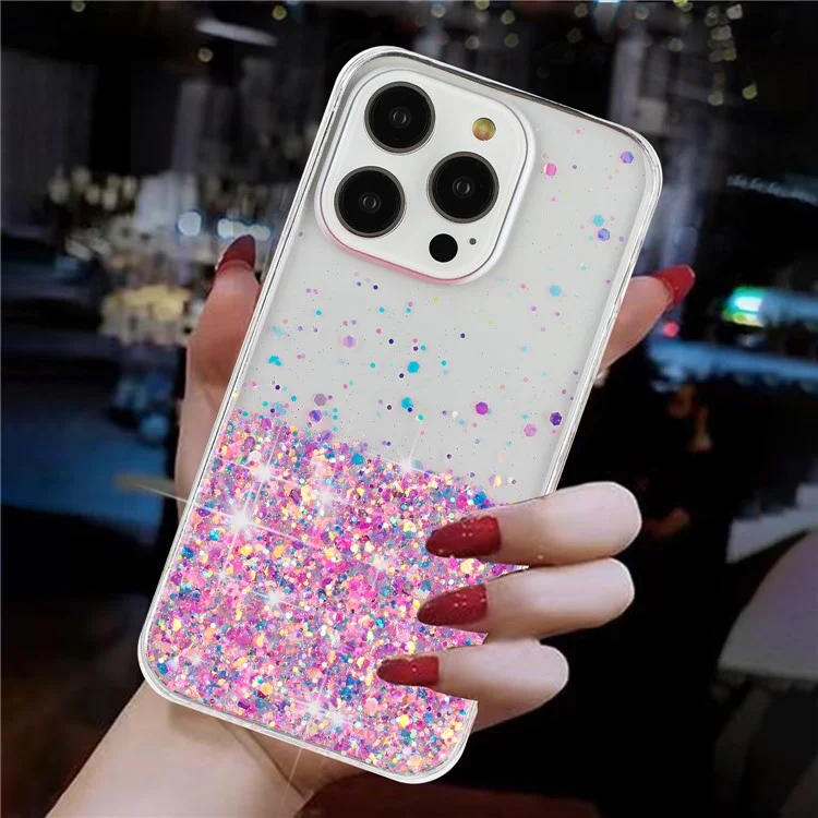 Capa de Telefone para iPhone 15 Pro - Epóxi TPU Brilhante Brilhante Luminoso Capa Traseira - Rosa