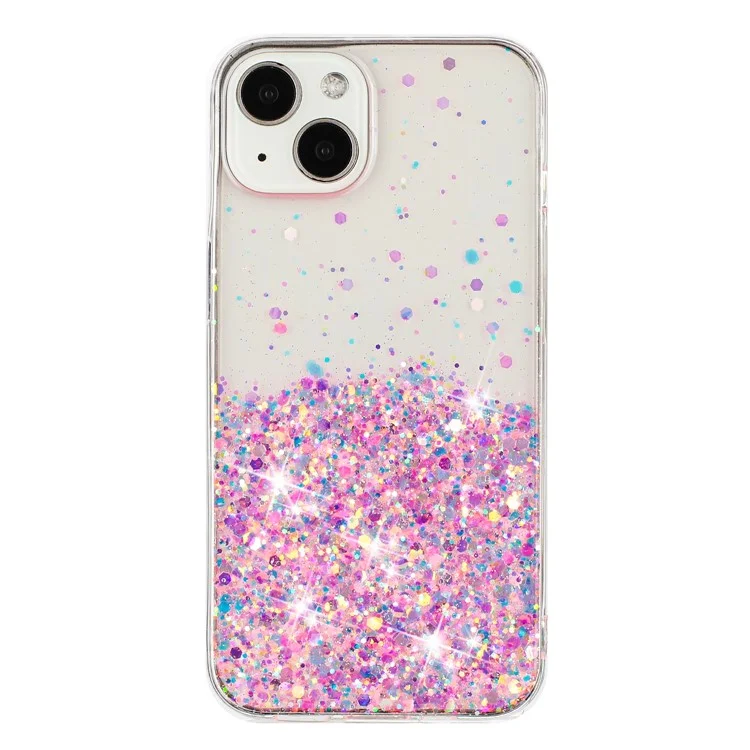 Phone Cover for iPhone 15 Plus TPU Cases Anti-Scratch Epoxy Glitter Sparkle Luminous Phone Shell - Pink