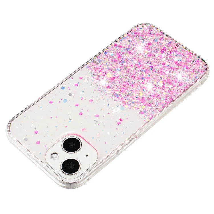Phone Cover for iPhone 15 Plus TPU Cases Anti-Scratch Epoxy Glitter Sparkle Luminous Phone Shell - Pink
