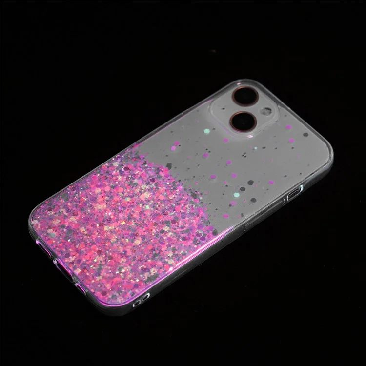 Phone Cover for iPhone 15 Plus TPU Cases Anti-Scratch Epoxy Glitter Sparkle Luminous Phone Shell - Pink