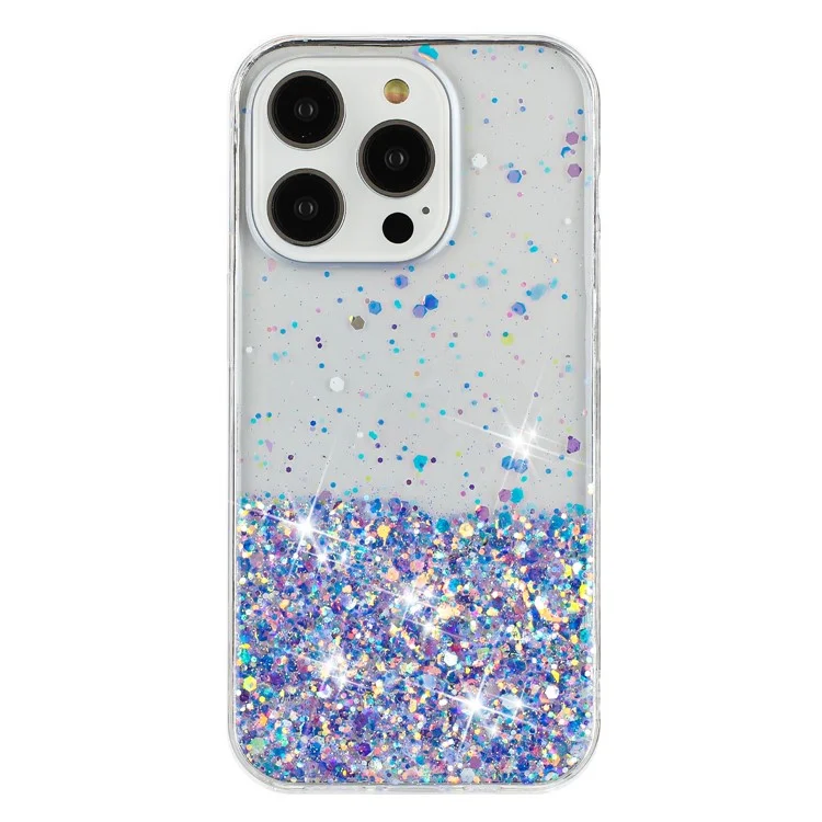 Phone Case for iPhone 14 Pro TPU Cover Epoxy Glitter Sparkle Luminous Drop-Proof Phone Shell - Purple