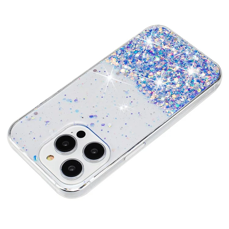 Phone Case for iPhone 14 Pro TPU Cover Epoxy Glitter Sparkle Luminous Drop-Proof Phone Shell - Purple