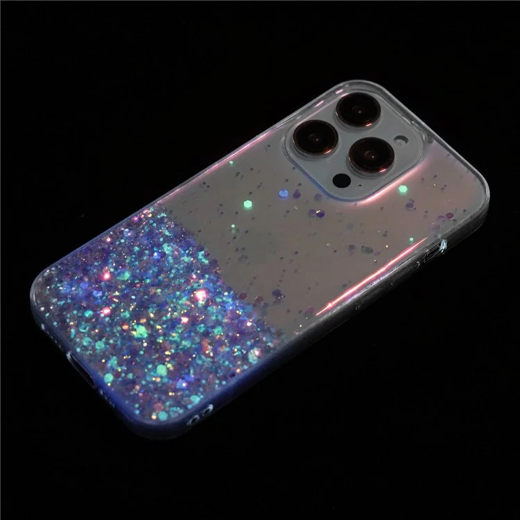 Phone Case for iPhone 14 Pro TPU Cover Epoxy Glitter Sparkle Luminous Drop-Proof Phone Shell - Purple