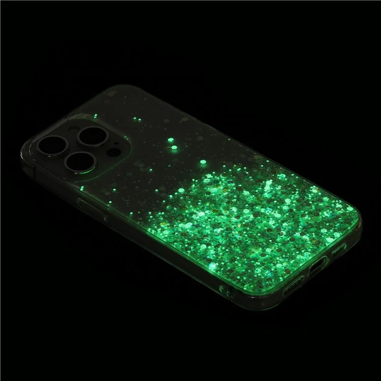Phone Case for iPhone 14 Pro TPU Cover Epoxy Glitter Sparkle Luminous Drop-Proof Phone Shell - Purple