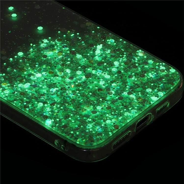 Phone Case for iPhone 14 Pro TPU Cover Epoxy Glitter Sparkle Luminous Drop-Proof Phone Shell - Purple