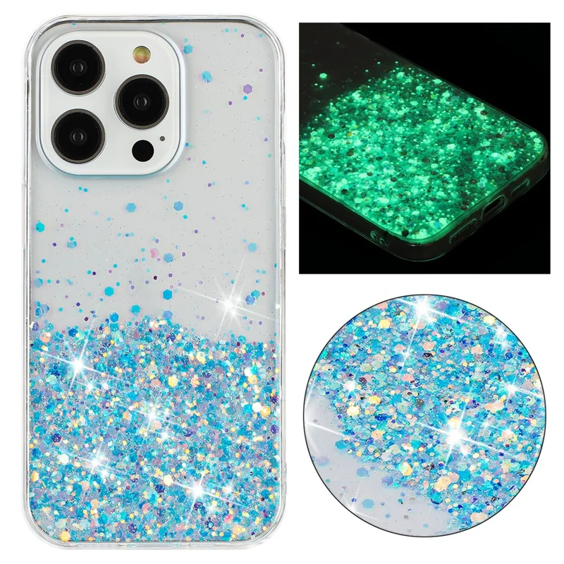 Custodia per telefono per iiPhone 14 Pro Cover TPU Epoxy Glitter Sparkle Luminoso a Prova di Caduta Guscio del Telefono - Blu