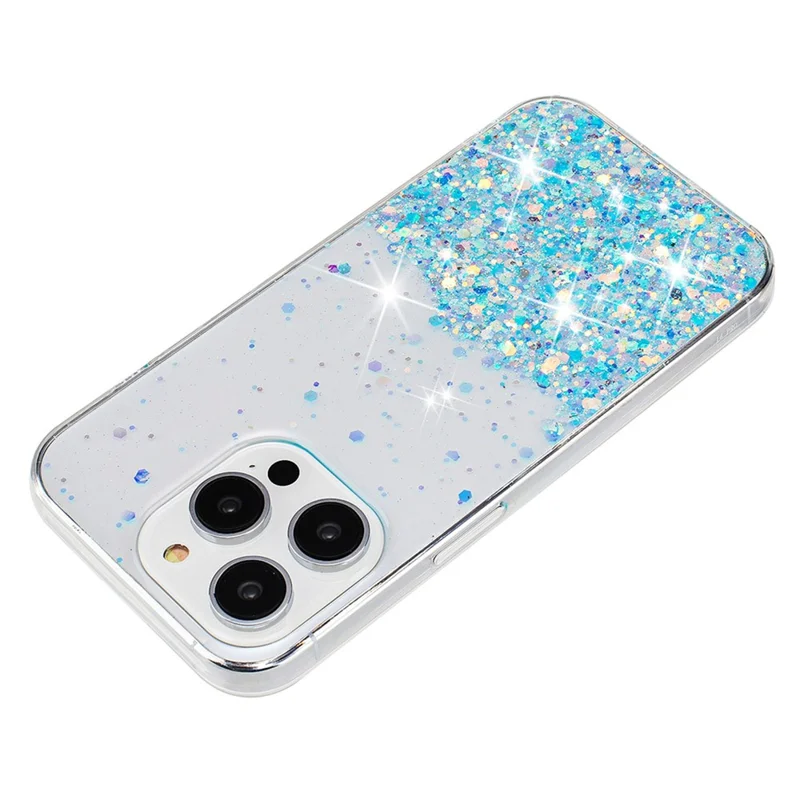 Custodia per telefono per iiPhone 14 Pro Cover TPU Epoxy Glitter Sparkle Luminoso a Prova di Caduta Guscio del Telefono - Blu