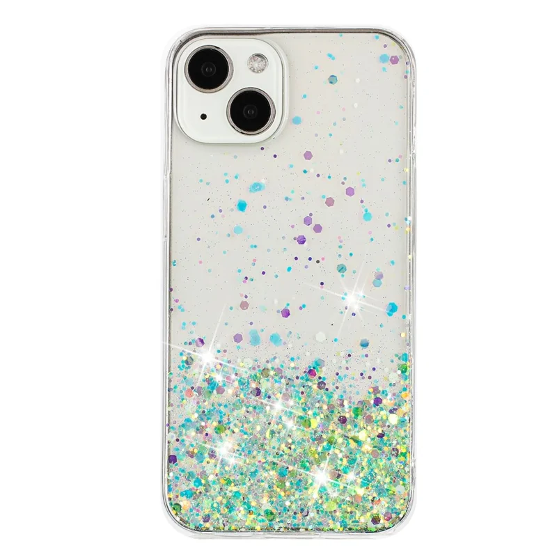 For iPhone 14 Cell Phone Case Anti-fall Epoxy TPU Glitter Sparkle Luminous Phone Cover - Green