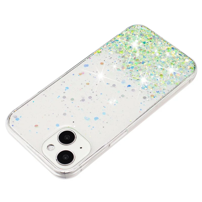 For iPhone 14 Cell Phone Case Anti-fall Epoxy TPU Glitter Sparkle Luminous Phone Cover - Green