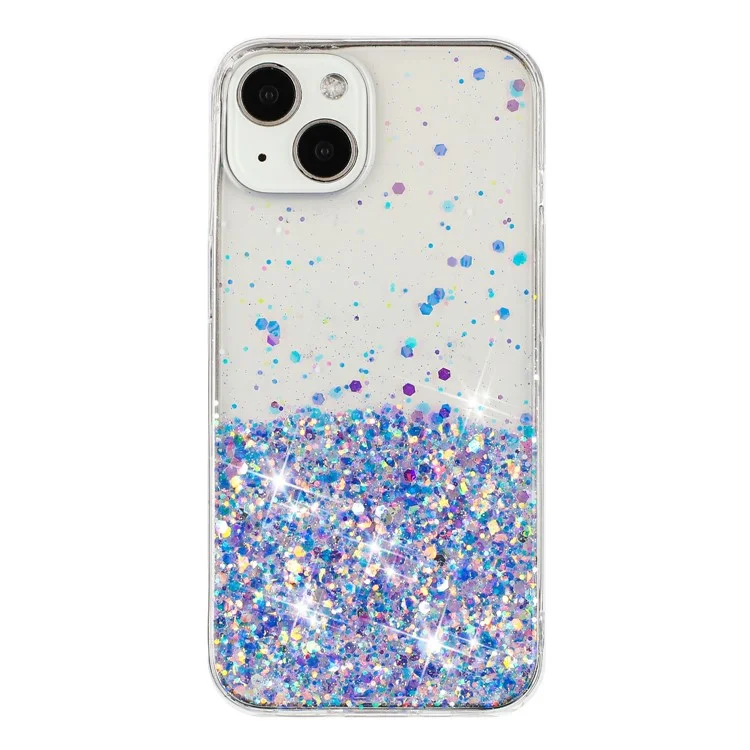 Pour iPhone 13 6.1 pouces Étuis pour téléphones portables Epoxy TPU Glitter Sparkle Luminous Phone Cover - Violet