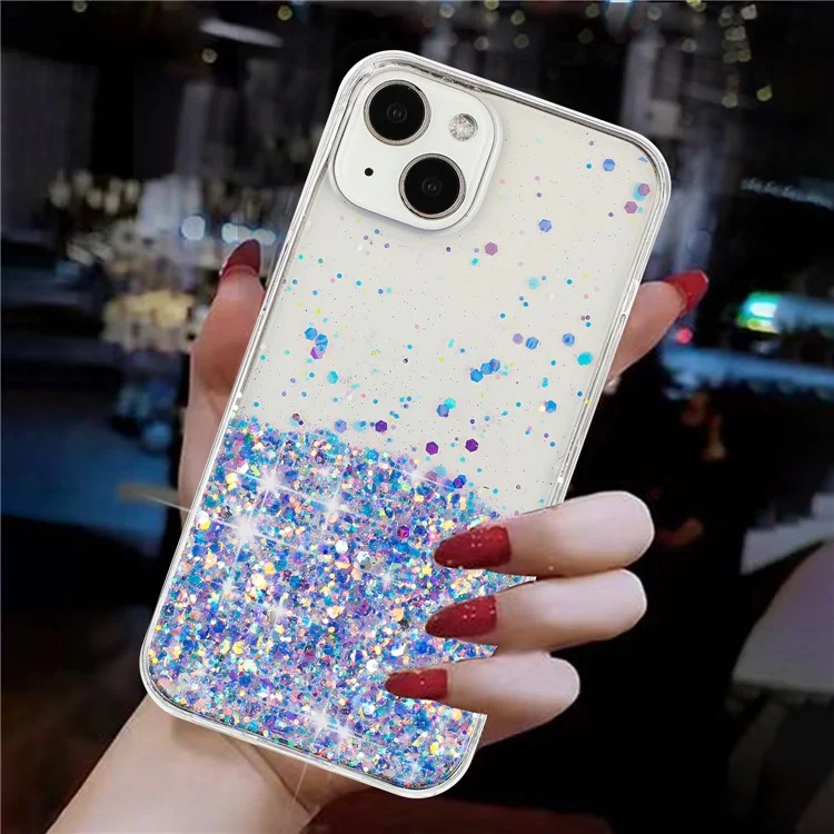 Pour iPhone 13 6.1 pouces Étuis pour téléphones portables Epoxy TPU Glitter Sparkle Luminous Phone Cover - Violet