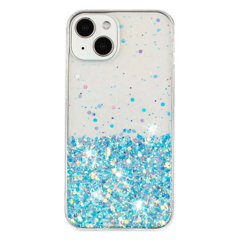 For iPhone 13 6.1 inch Cell Phone Cases Epoxy TPU Glitter Sparkle Luminous Phone Cover - Blue