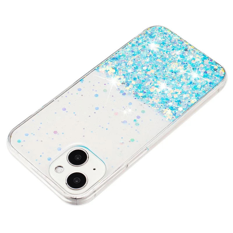 For iPhone 13 6.1 inch Cell Phone Cases Epoxy TPU Glitter Sparkle Luminous Phone Cover - Blue
