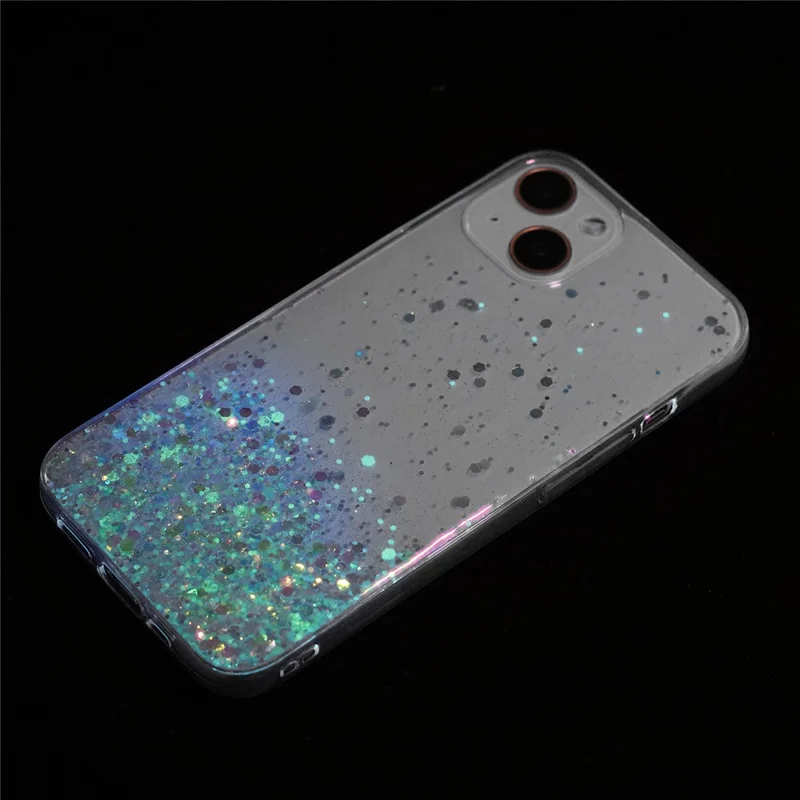 For iPhone 13 6.1 inch Cell Phone Cases Epoxy TPU Glitter Sparkle Luminous Phone Cover - Blue